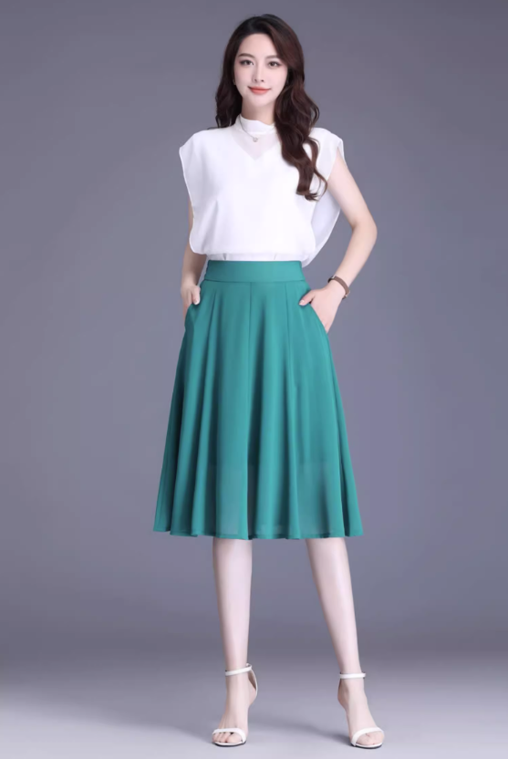 knee length chiffon skirt with pockets 4469