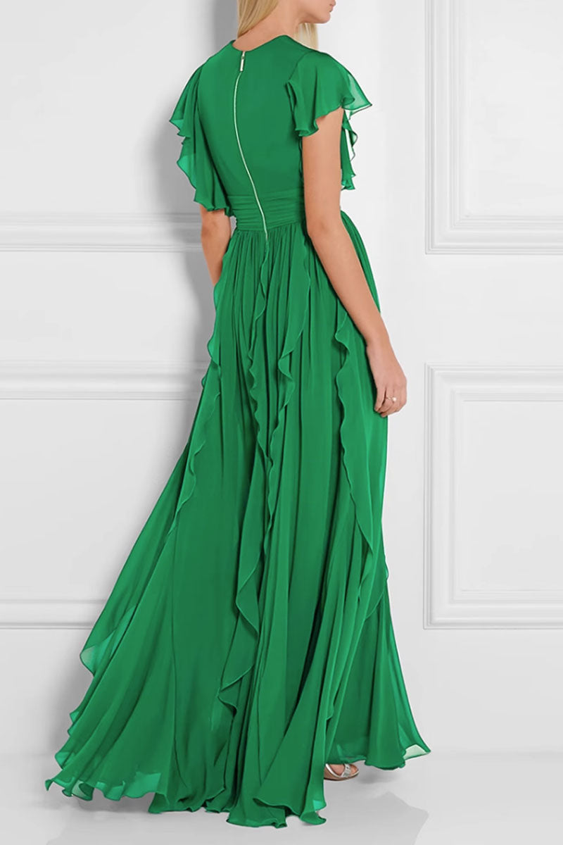 prom green tiered dress with deep v neckline 4446