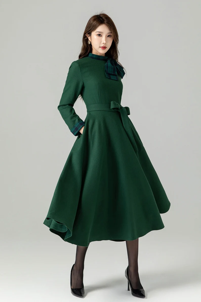 Vintage 1950s Green Swing Wool Dress 4489