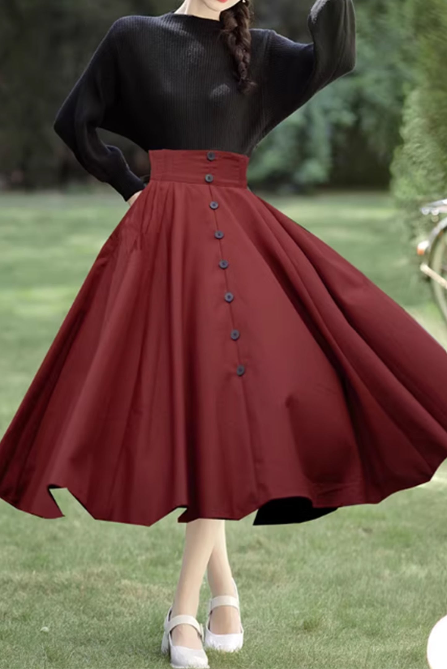 Swing womens skirt with buttons decoration 4869