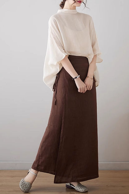 Brown Cotton Blend Wrap Skirt - Regular Fit, Maxi Length 4303