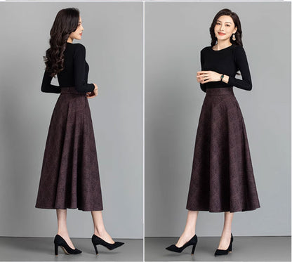 Burgundy Wool Midi Skirt - Vintage A-Line Silhouette 4641-4