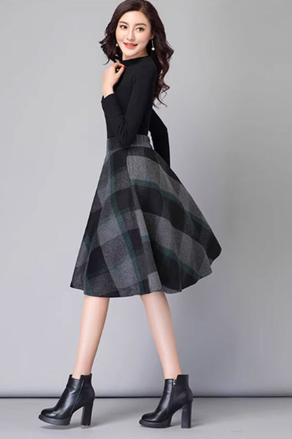 Black Wool Swing Skirt - A-Line Flowy Winter Essential 4655-6