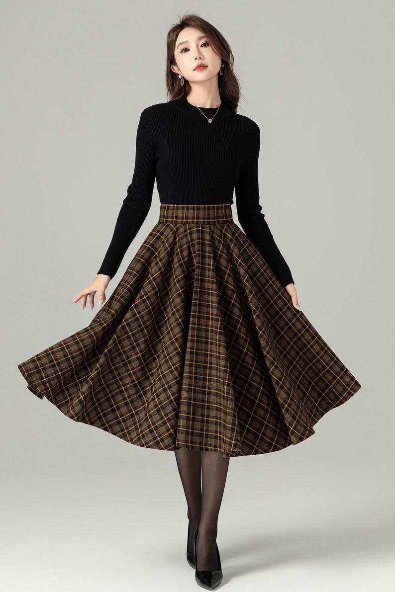 Midi Wool Plaid Skirt, Swing Skirt 4498 – XiaoLizi