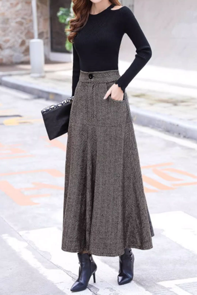 Vintage plaid winter wool skirt for women 4648