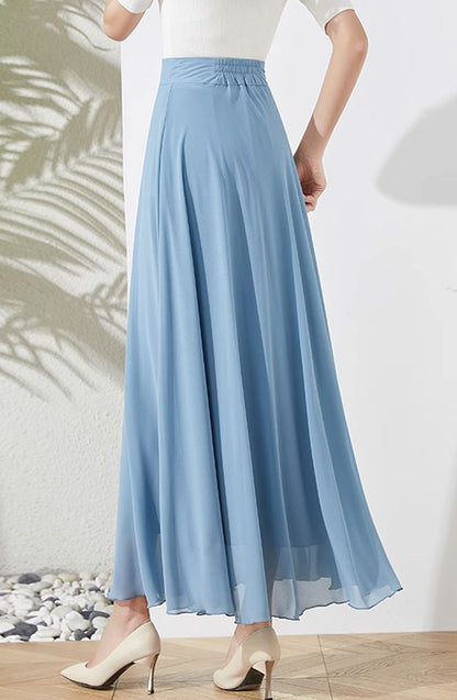 Chiffon Skirt with Lining – Elegant Blue A-Line | Xiaolizi 4457