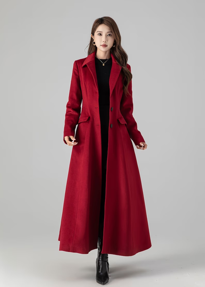 Red Long Winter Wool Trench Coat 4512