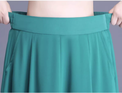 Emerald Green Chiffon Knee Length Skirt - Circle Swing with Pockets 4469