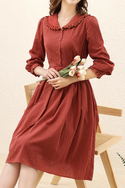 Red button front shirt dress for women 4890