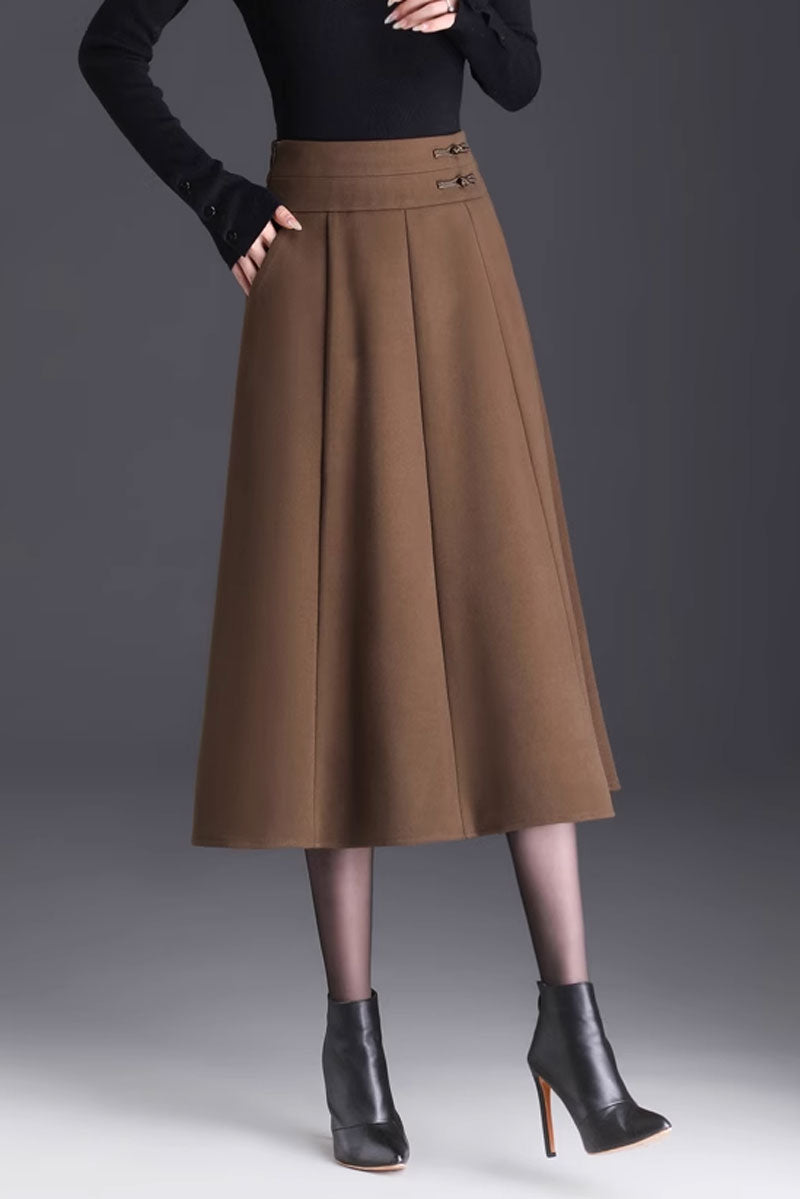 A line midi wool winter skirt women 4745