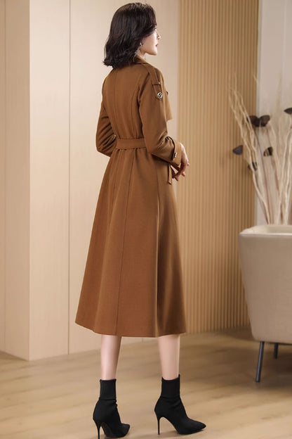 Camel Wool Coat - Double Breasted Belted Long Winter Coat 4706