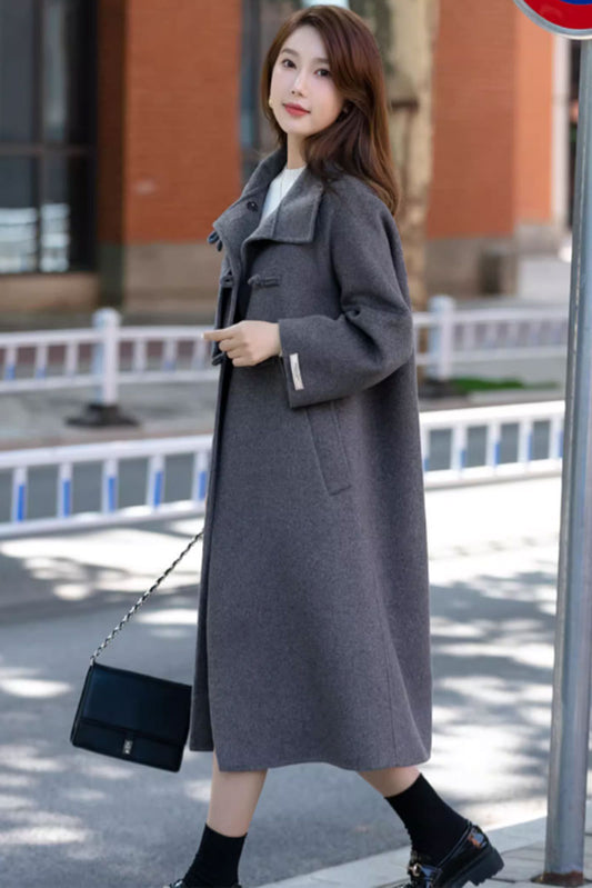 Loose fitting long winter wool coat women 4690