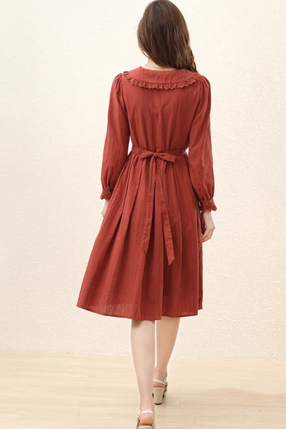 Red button front shirt dress for women 4890