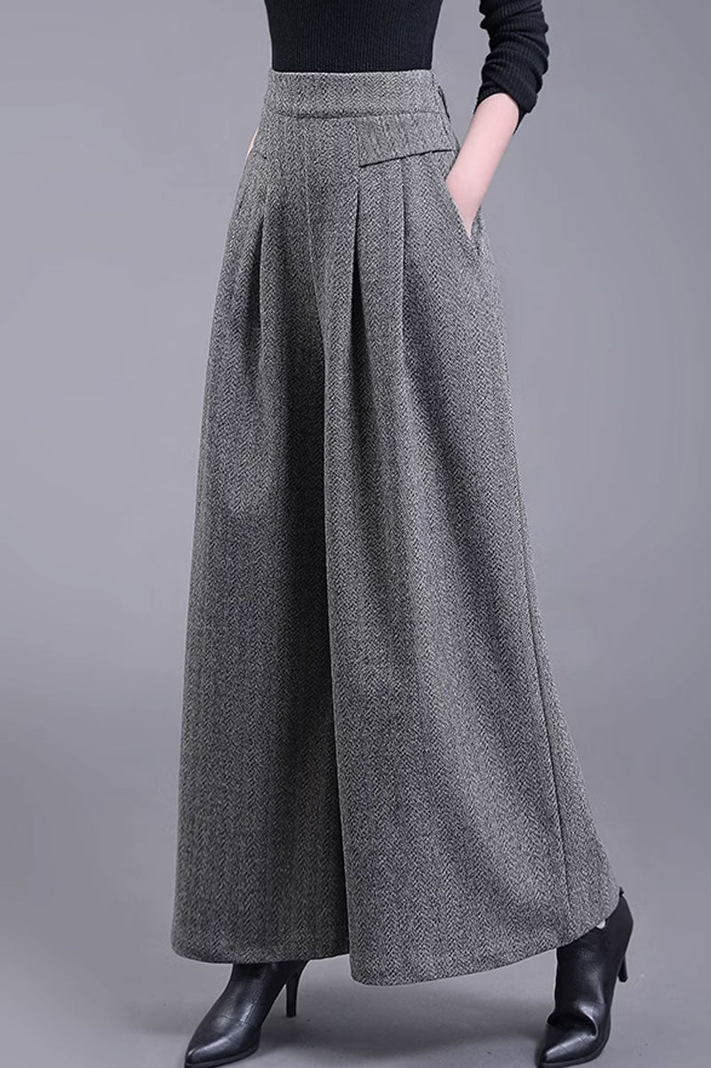 Wide leg womens wool pants, plus size pants 4481