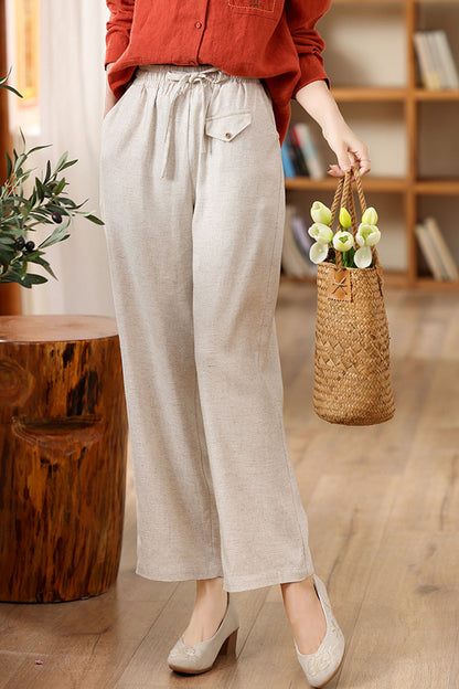 beige loose fitting linen pant 4309
