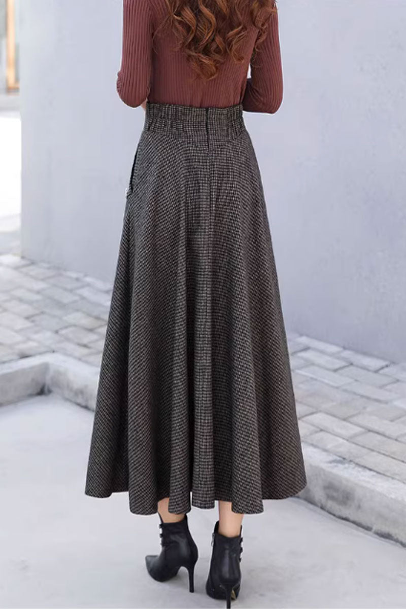 Striple winter wool skirt with pockets 4645-1