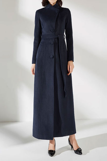 Camel Wool Long Coat - Asymmetrical Front with Tie Belt 4589