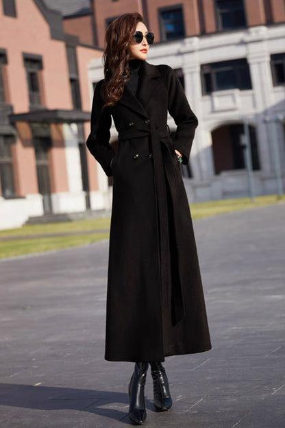 Maxi winter wool coat with belted waist 4703