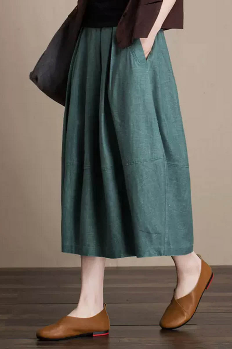 womens summer midi bubble linen skirt 4355