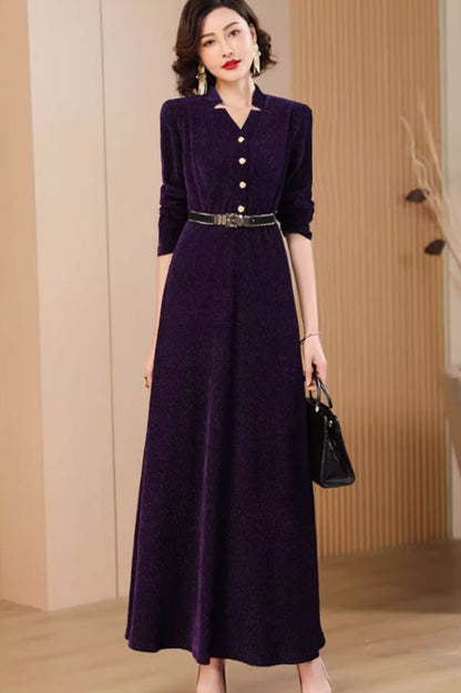 Prom purple velvet long dress women 4788 – Xiaolizi