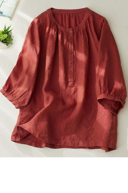 summer loose fitting linen tops 4322