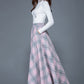 Women Pink Plaid Wool Skirt 3935,Size XL(US18) #CK2202835