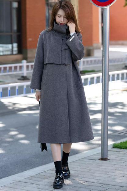 Gray Wool Coat - Loose Fit Long Winter Elegance 4690