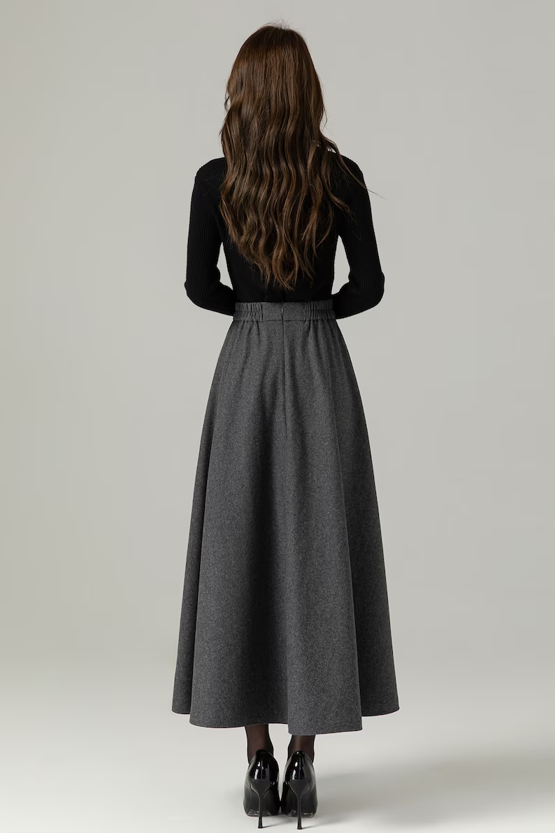 Copy of Gray Wool Skirt, A Line Maxi Skirt 4497