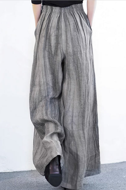 Gray Linen Wide Leg Pants - Retro High Waisted Relaxed Fit 4368