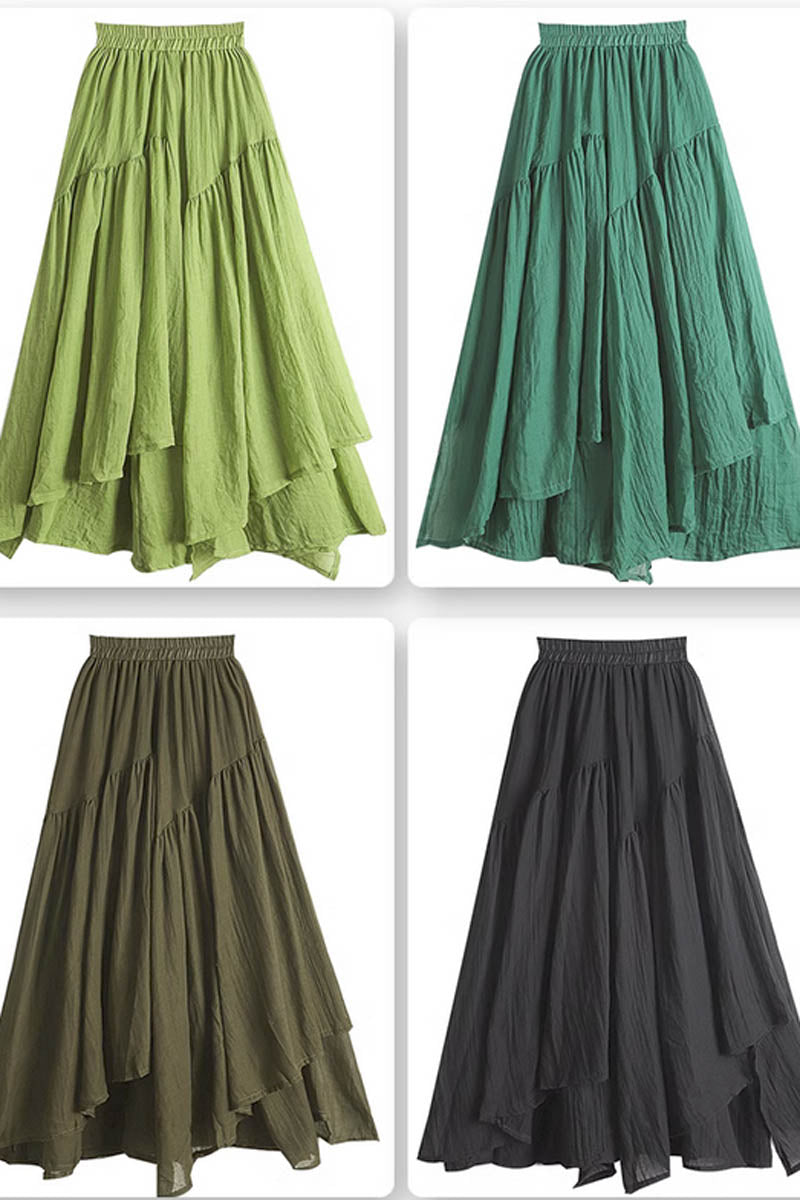 A line irregular linen skirt with elastic waist 4344