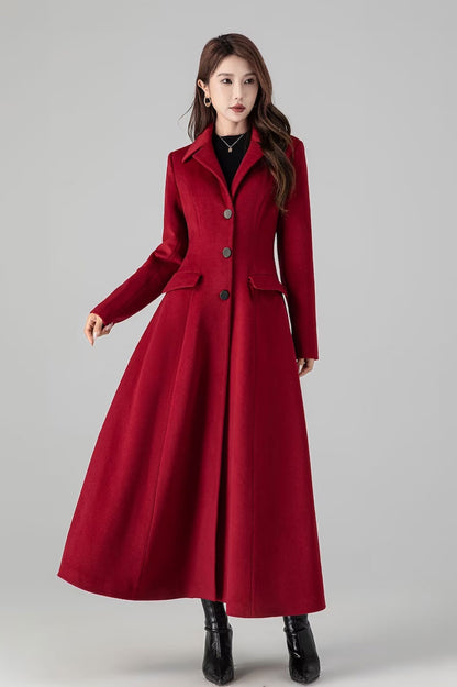 Red Long Winter Wool Trench Coat 4512