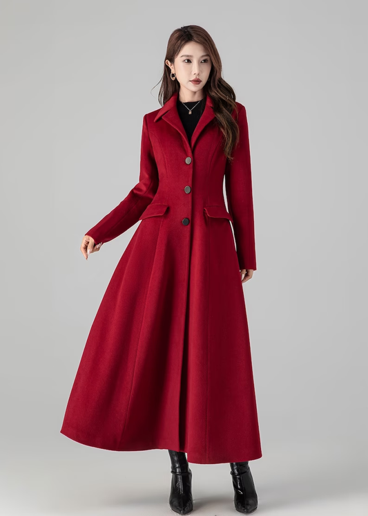 Red Long Winter Coat, Trench Coat 4512