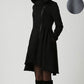 Black Winter Hooded Wool Coat 1121