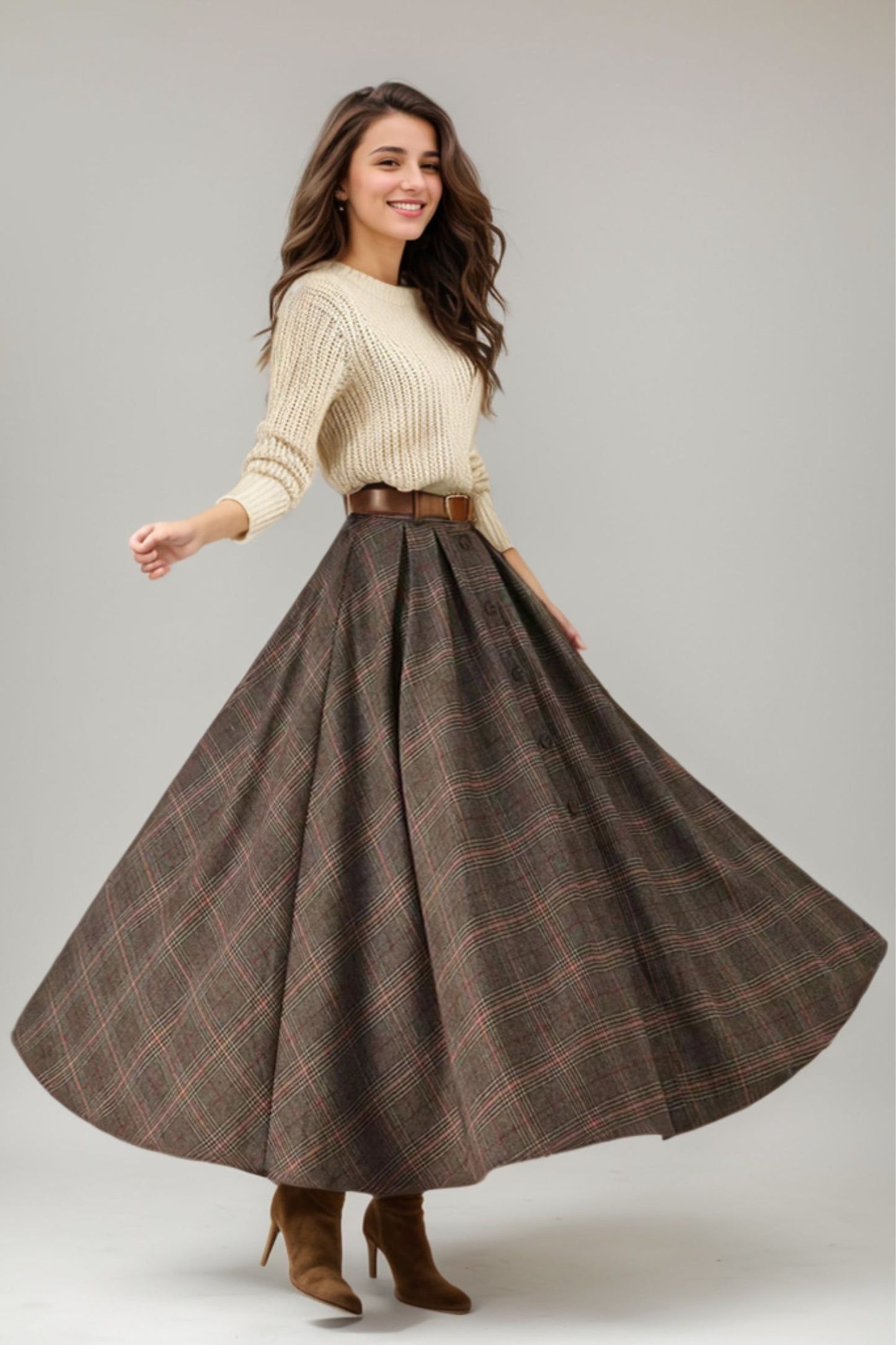 A line long wool plaid winter skirt 5251