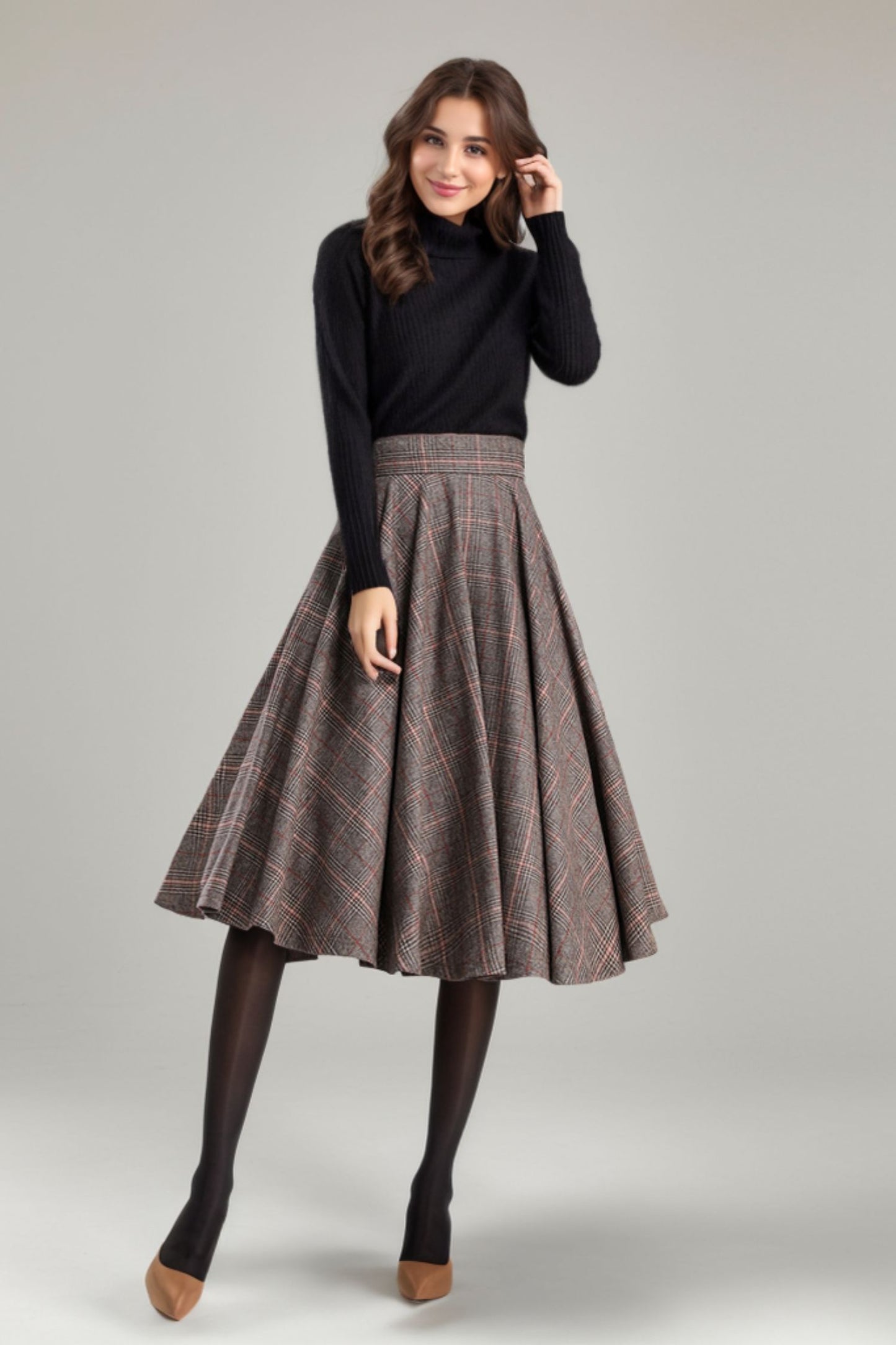 Wool Tartan A Line Skirt 3167