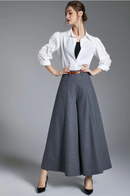 Wide leg gray winter wool pants 3889-size XS # CK2202450