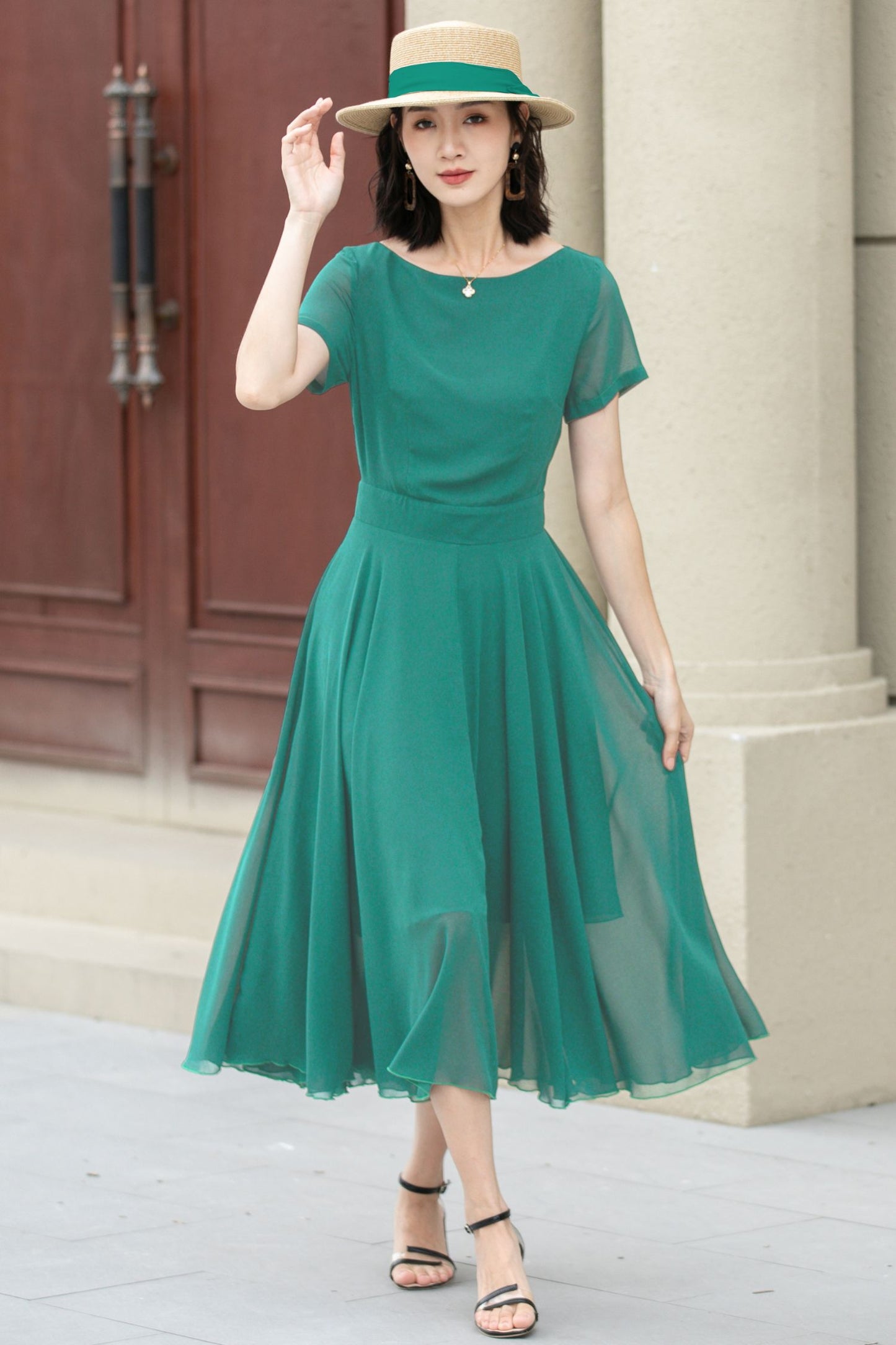 Midi fit and flare summer swing chiffon dress 6119