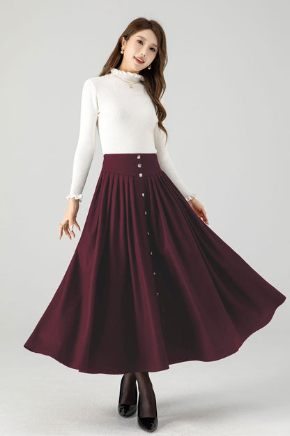 Swing long pleated wool skirt 5502