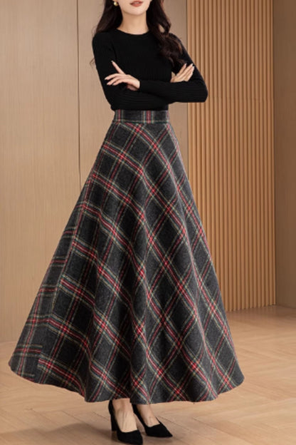 Maxi plaid winter long wool skirt 5564