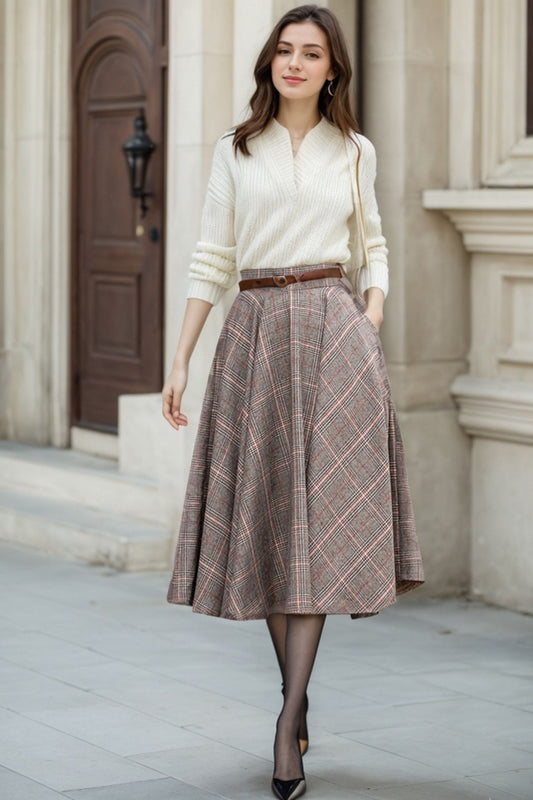 Autumn Winter Midi Swing Wool Skirt 5400