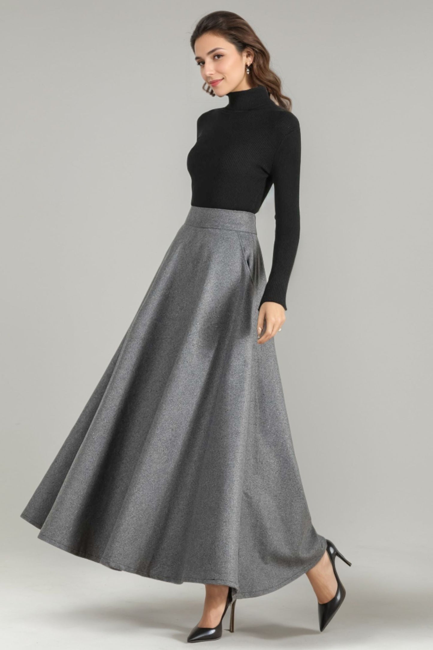 1950s Elastic Waist Wool Skirt 2437#