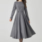 Fit and flare gray midi wool dress 4525