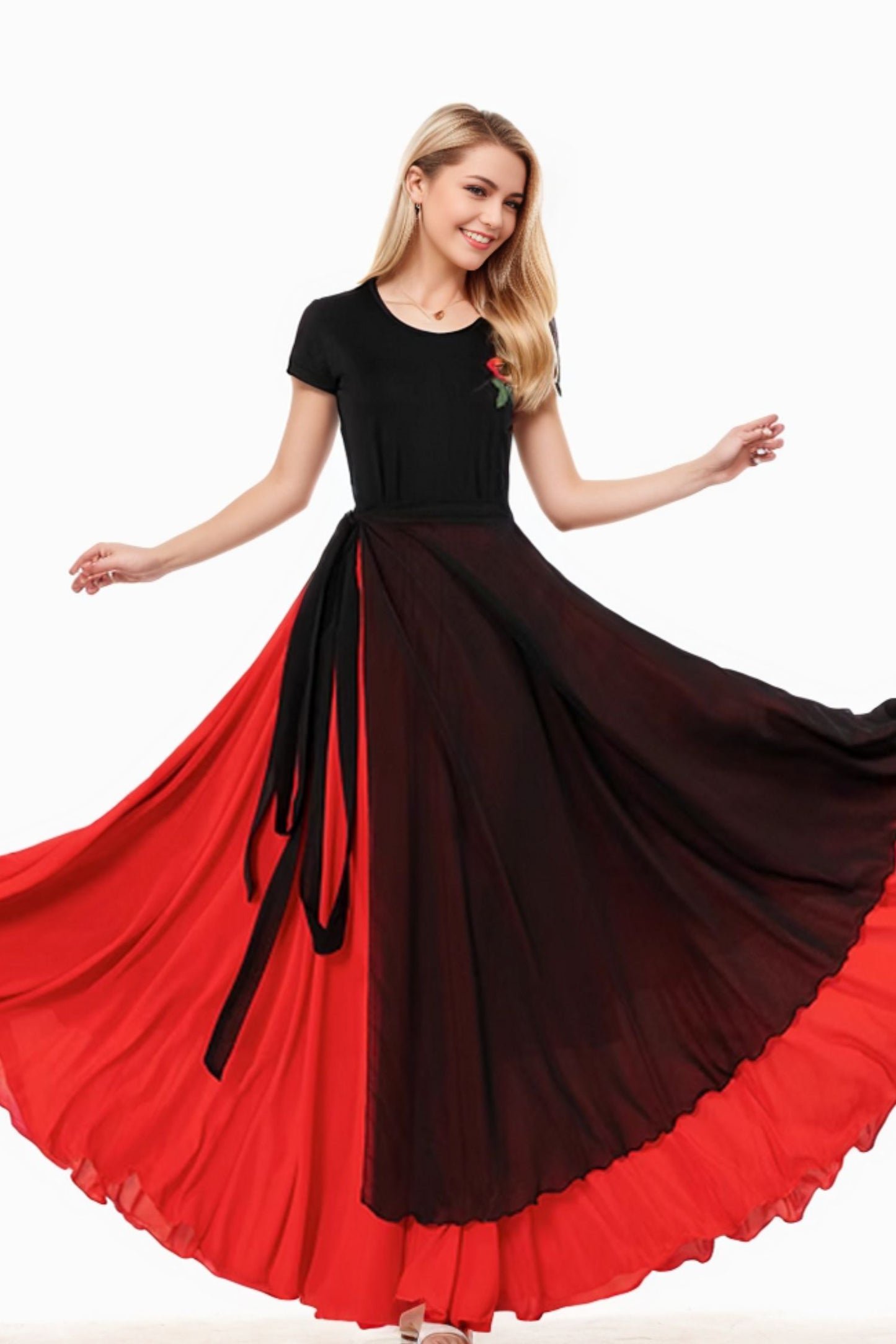 Swing summer chiffon skirt with black wrap outfit  5198