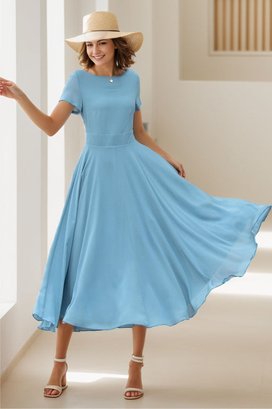 Blue swing midi summer prom chiffon dress 5147