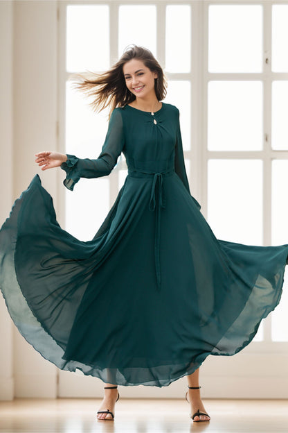 green chiffon dress Azazie Keyla