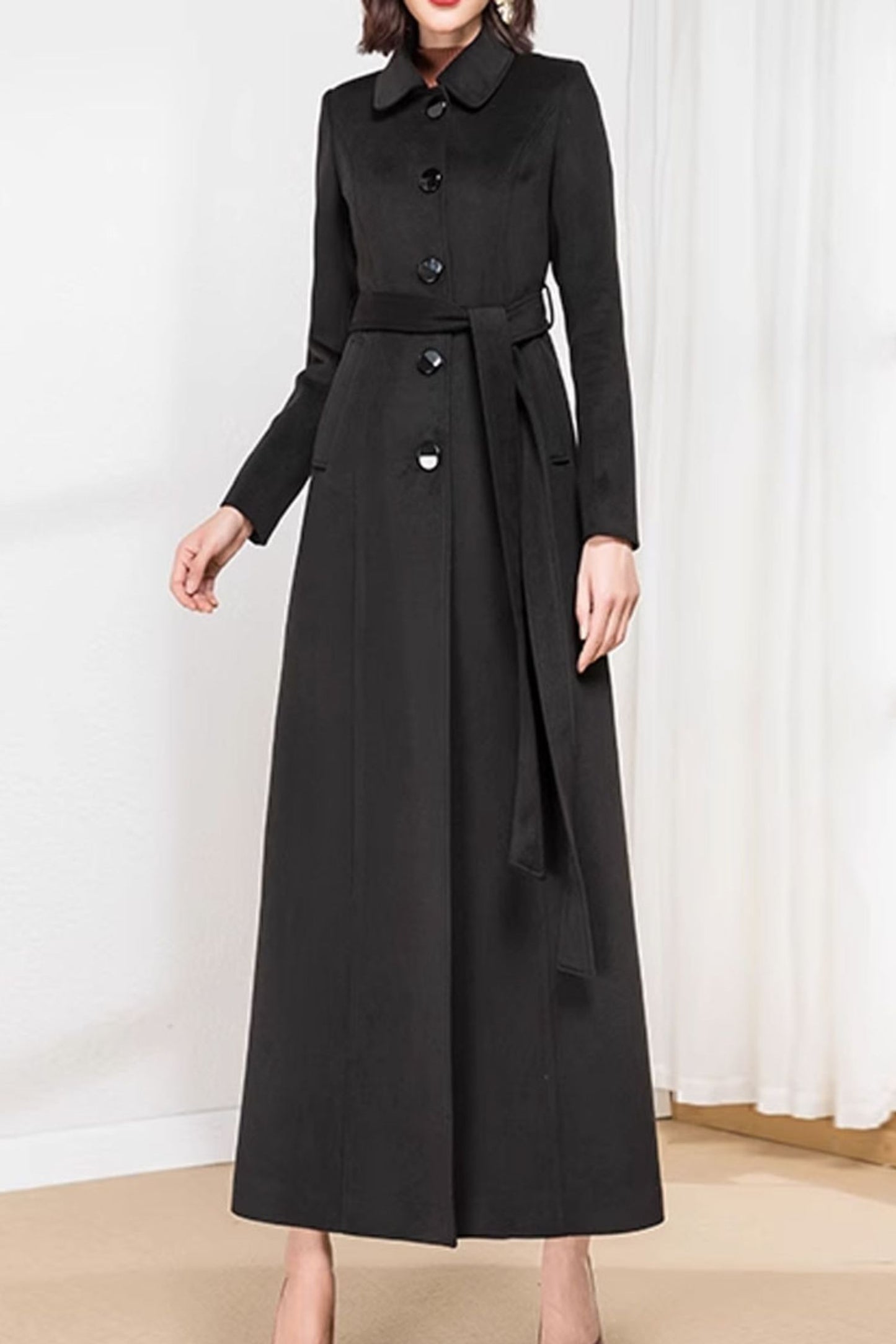 Black long winter buttoned coat 4592