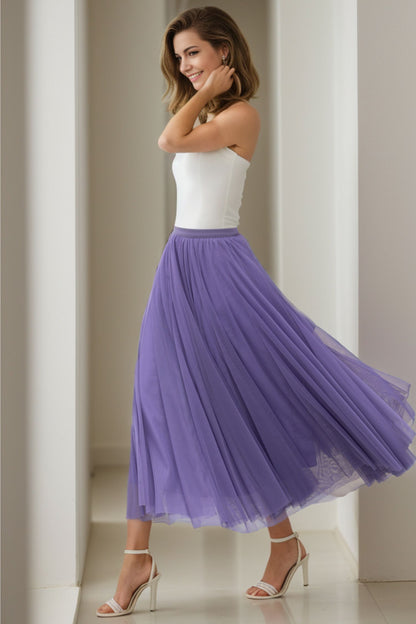 Purple Tulle Midi Skirt - Elastic Waist Boho Circle Swing | Xiaolizi 5111