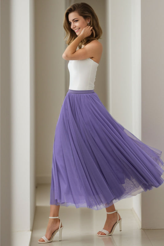 Purple Beach Boho Tulle midi Skirt 5111