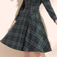 Plaid winter wool dress with tie belt waist 4802