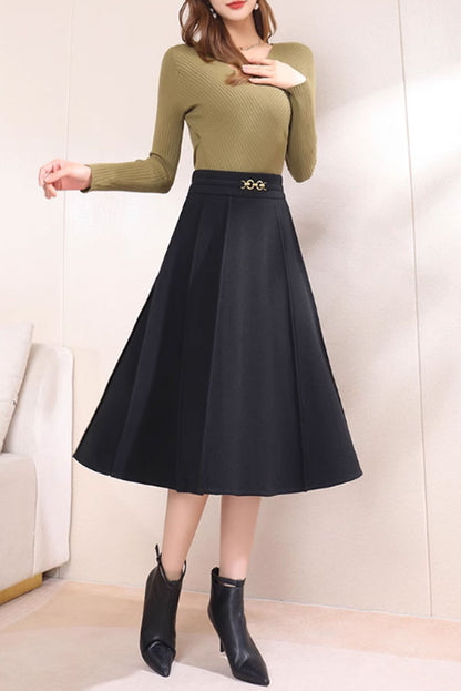 Brown Wool A-Line Midi Skirt - Elegant Winter Essential 4750
